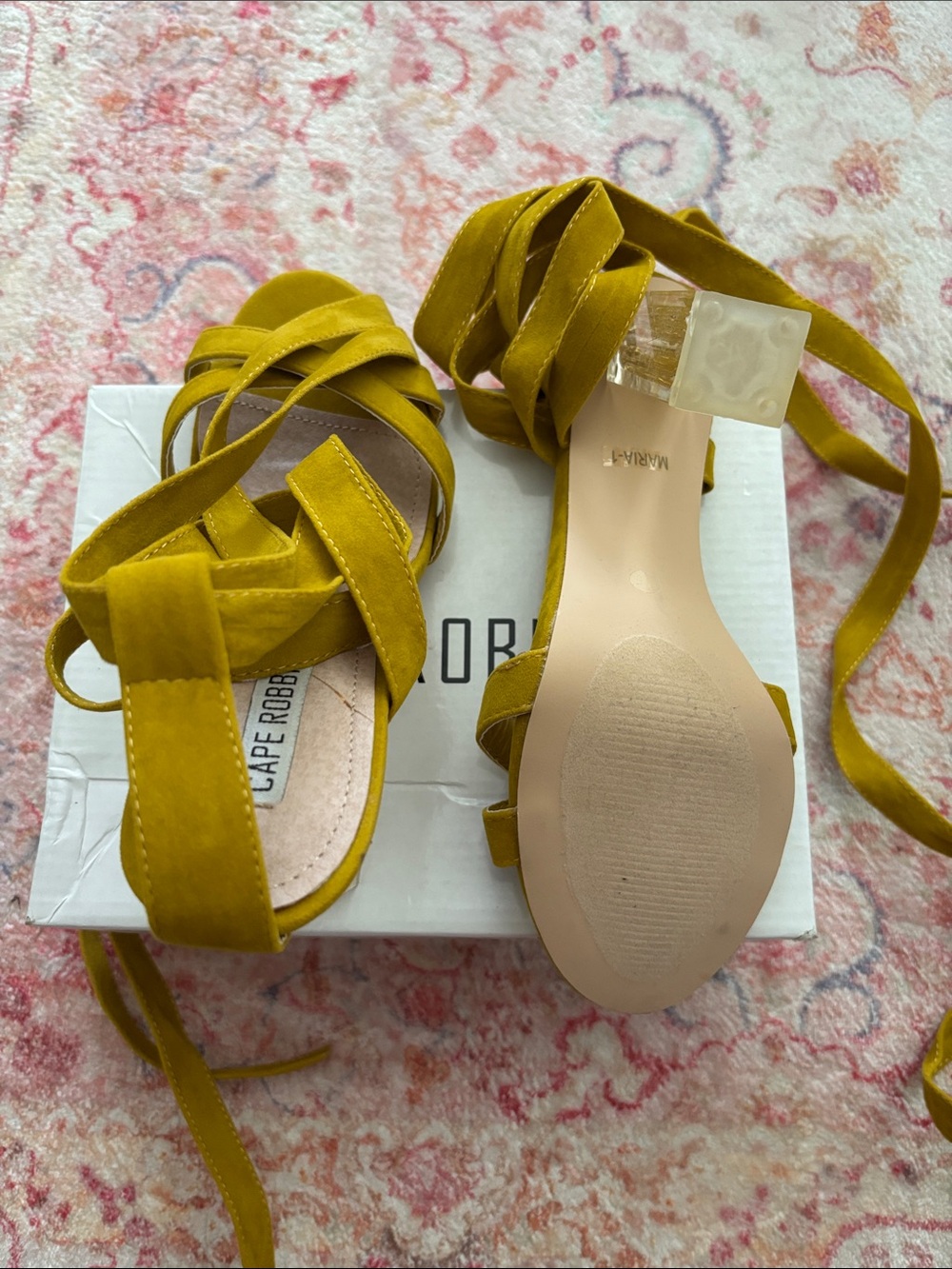 Cape Robbin Mustard Yellow Lace-Up Block Heel Sandals - Picture 6 of 7